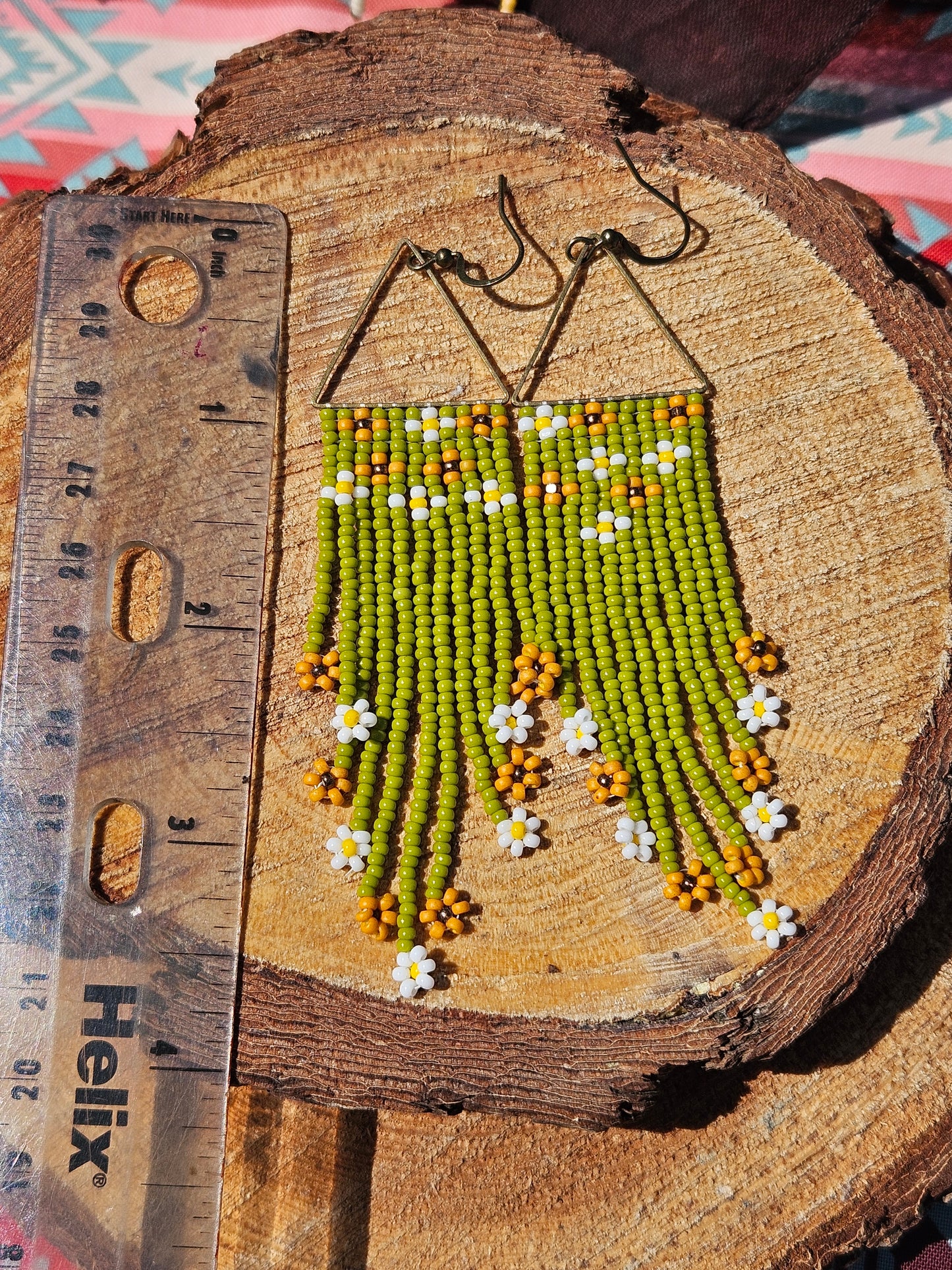 Green daisy earrings