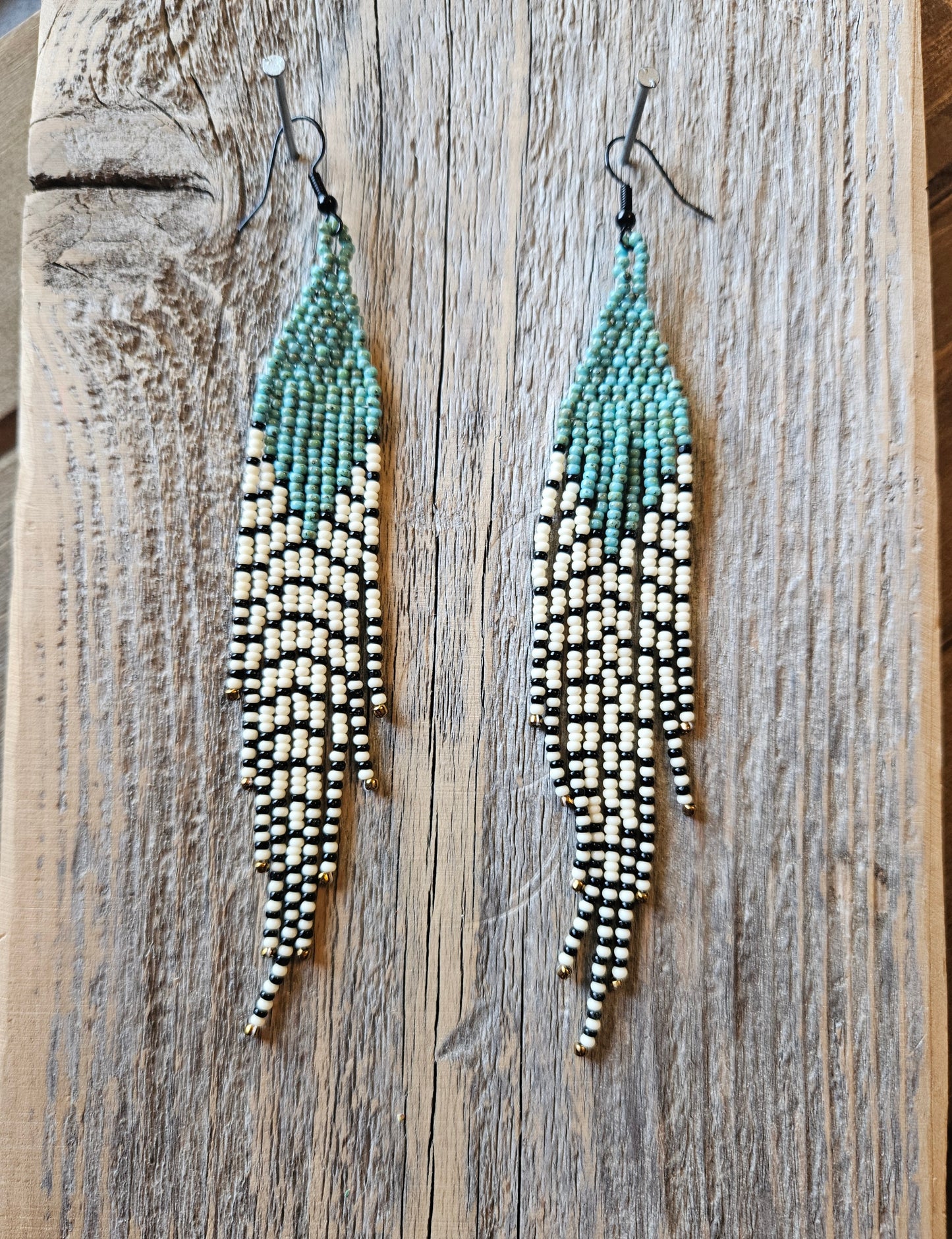 Green Turquoise Feather Earrings