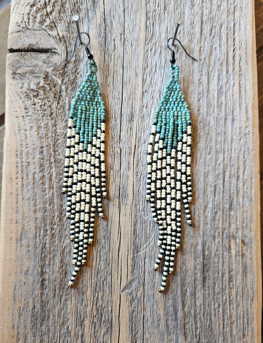 Green Turquoise Feather Earrings