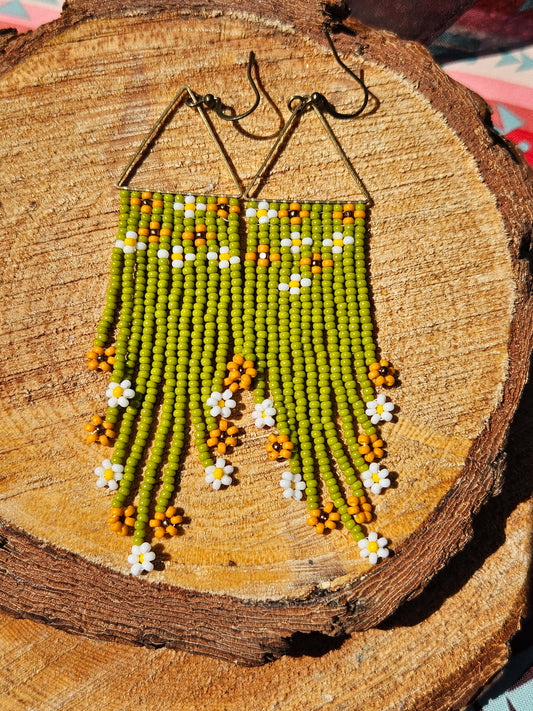 Green daisy earrings