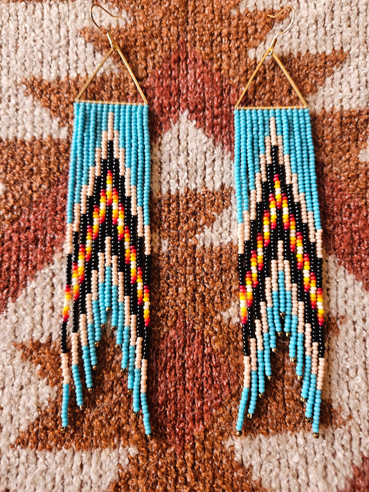Turquoise long triangle earrings