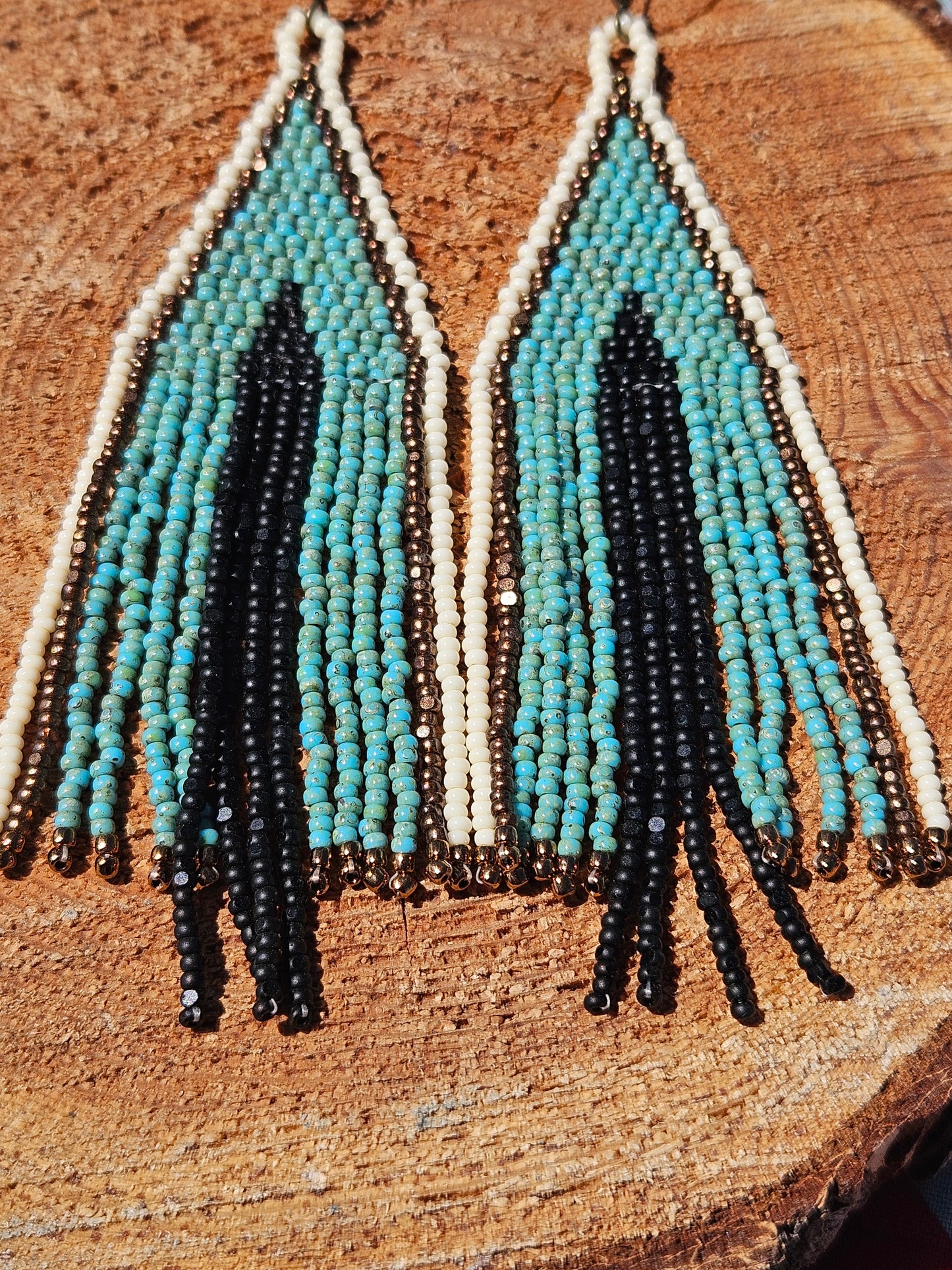 Large triangle fringe earrings