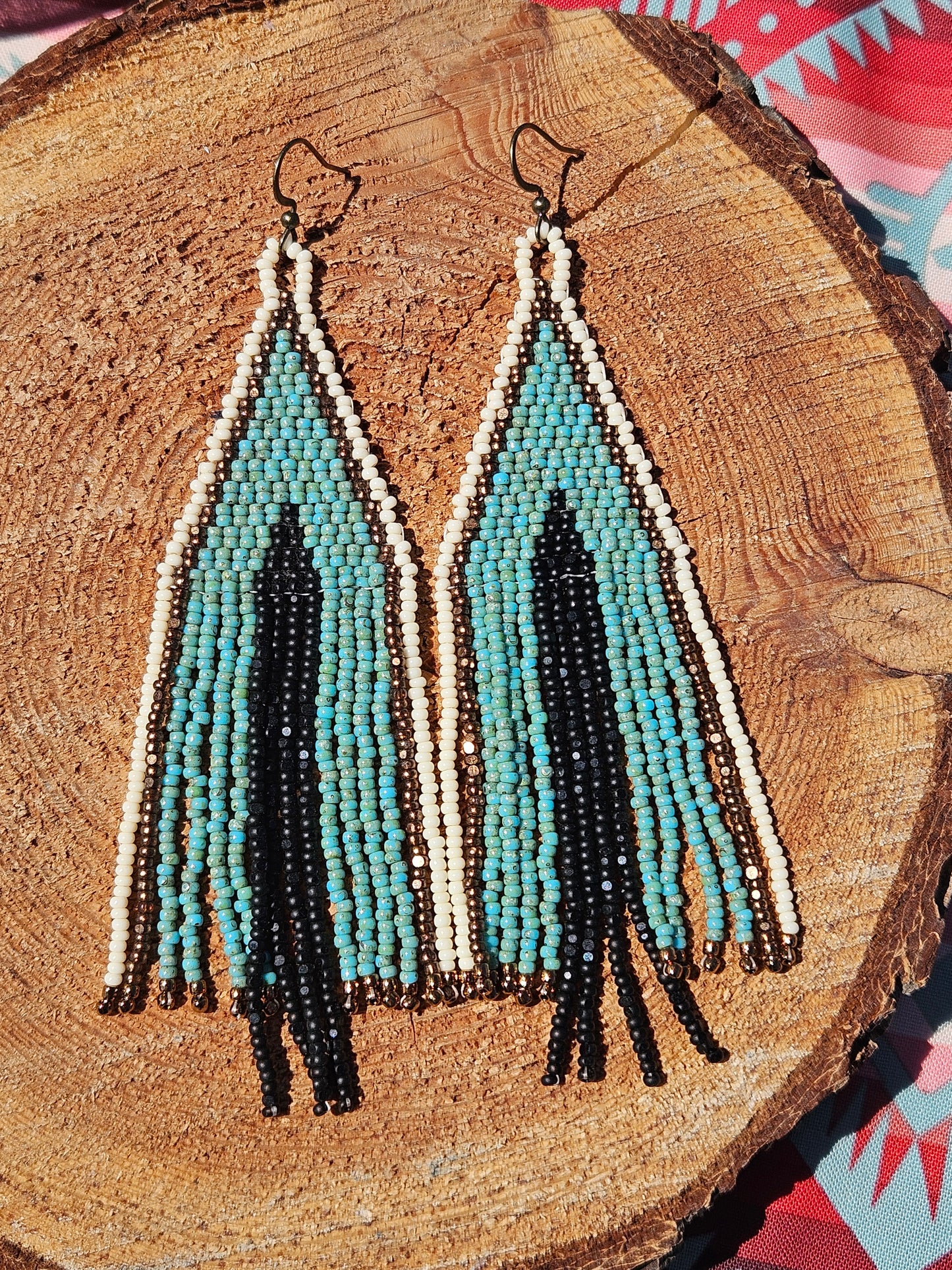 Large triangle fringe earrings