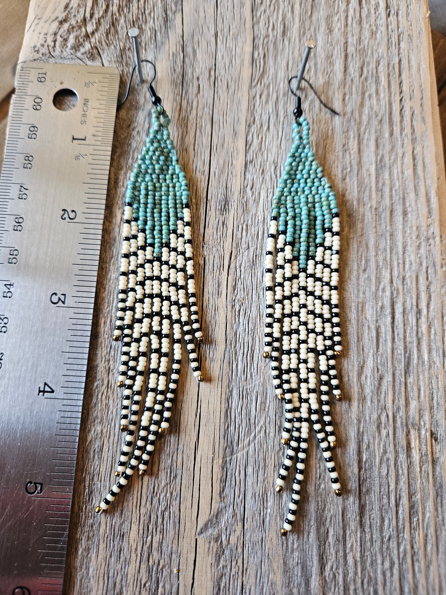 Green Turquoise Feather Earrings